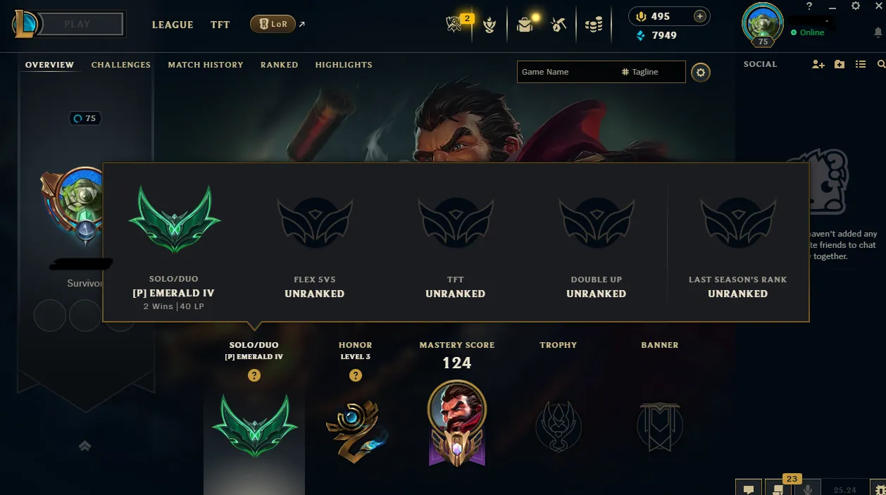 🚀【EUW】Emerald 4 Placements ⚡Diamond+ MMR 💰7K BE - 475 RP ✅+40 Champ 🌊Recovery Info